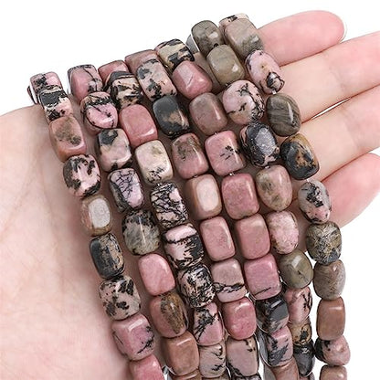 Natural Rhodochrosite Cuboid Stone Loose Semi Gemstone Beads for Jewelry Making 8mmx12mm 38cm (33 Count)