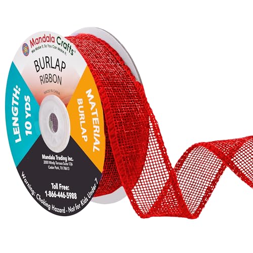1 Inch Wide Red Burlap Ribbon for Crafts (60 Foot)