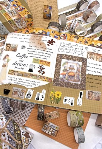 Coffee Themed Washi Tape Set (14 Count)