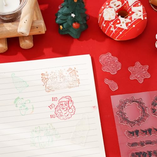 5 Sheet Christmas Clear Stamps Wreath Snowman Gnome Silicone Transparent Stamps Greeting Words Border Stamp Cards for DIY Craft Card Making Scrapbooking Embossing Album Decor (5 Count)