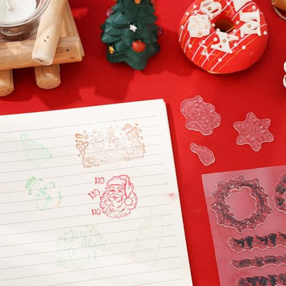 5 Sheet Christmas Clear Stamps Wreath Snowman Gnome Silicone Transparent Stamps Greeting Words Border Stamp Cards for DIY Craft Card Making Scrapbooking Embossing Album Decor (5 Count)