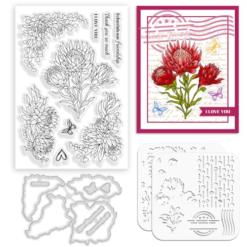 Protea Cynaroides Stamps & Dies & Layering Coloring Stencil Set