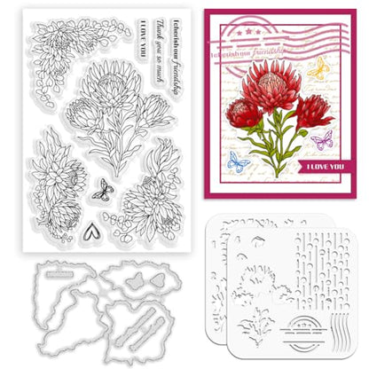 Protea Cynaroides Stamps & Dies & Layering Coloring Stencil Set
