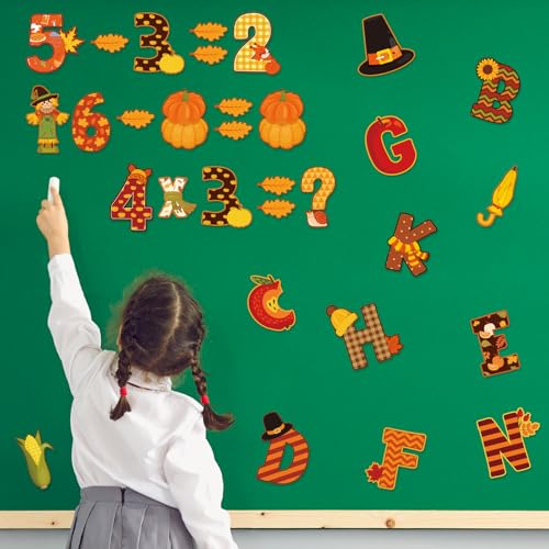 176 Pcs Fall Bulletin Board Decorations Letters Numbers Alphabet Autumn Paper Cutouts Punctuation Symbols Combo Set Thanksgiving Classroom Decorations for School Chalkboard Party Teacher (176 Count)