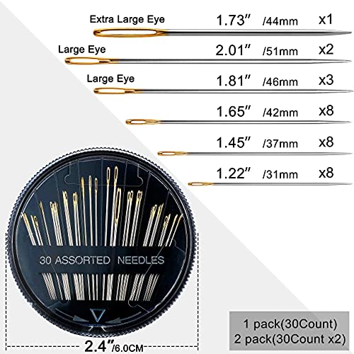 60 Pack Premium Sewing Needles for Handsewing (60 Count)