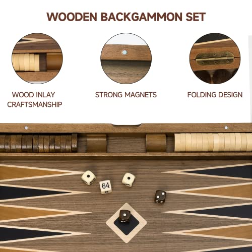 GSE Premium Wooden Inlay Backgammon Board Set