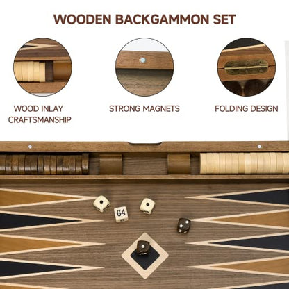 GSE Premium Wooden Inlay Backgammon Board Set