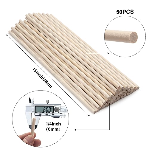 Wood Dowel Rods Wooden Dowels for Crafts (50 Count)