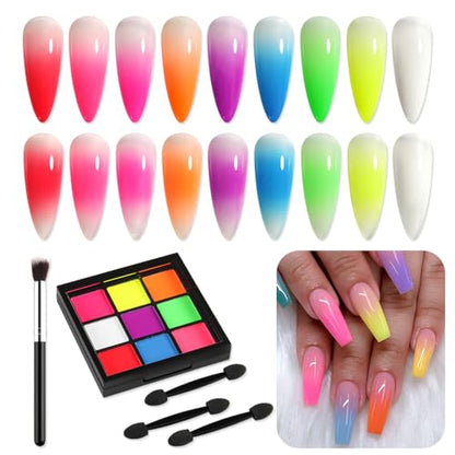 9 Colors Neon Phosphor Nail Pigment Powder Palette for Ombre Nails (2.5 Ounce)
