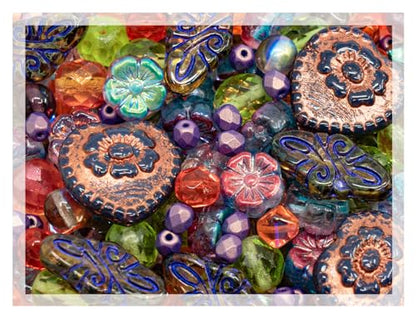 2.1oz (60 g) Mix of Unique Czech Bohemia Glass Pressed Beads, Crazy Purple Green Copper, Table Cut, Matte and Glossy, Faceted Fire Polish, Hand Made Set Kit BCV (2.1164 Ounce)
