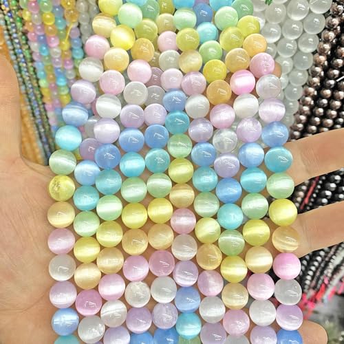 32PCS 12MM Natural Stone Colorful Selenite Gypsum Beads Round Loose Beads for Jewelry Making DIY Bracelet Necklace Accessories 15" Energy Healing Power Stone Beads
