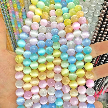 32PCS 12MM Natural Stone Colorful Selenite Gypsum Beads Round Loose Beads for Jewelry Making DIY Bracelet Necklace Accessories 15" Energy Healing Power Stone Beads