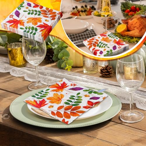 60 Pcs Fall Leaves Cocktail Paper Napkins 6.5 x 6.5 Inches (60 Count)