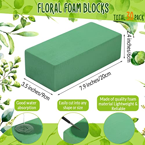 30 Pcs Floral Foam Blocks 7. 9''lx3. 5''wx2. 4"h Green Wet and Dry Flower Foam for Fresh and Artificial Flower Arrangements Bulk Florist Supplie for Wedding