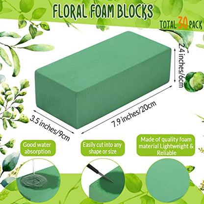 30 Pcs Floral Foam Blocks 7. 9''lx3. 5''wx2. 4"h Green Wet and Dry Flower Foam for Fresh and Artificial Flower Arrangements Bulk Florist Supplie for Wedding