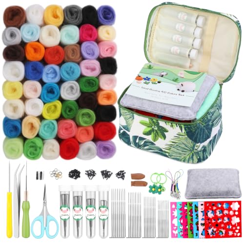 Needle Felting Kit Beginner 50 Colors Wool Roving Set (50 Count)