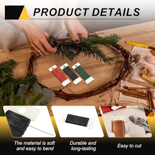 190 Yards 575 Feet 27 Gauge Metal Floral Wire Black Flexible Paddle Thin Floral Wires for Craft (5 Count)