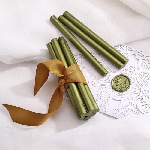 15Pcs Metallic Green Gold Sealing Wax Sticks for Wax Seal Stamp (15 Count)