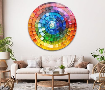31.5''(80cm) Diameter Radiant Spiral Spectrum Round Glass Wall Art Tempered Glass Printing Wall Decor Large Wall Art Wall Hangings