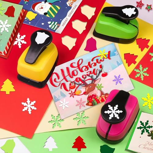 Paper Punch Set 1 inch Hole Punch Shape 3 Pcs Christmas Punches for Crafts (3 Count)