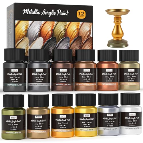 12 Colors Metallic Acrylic Paint Set (12 Fl Oz)