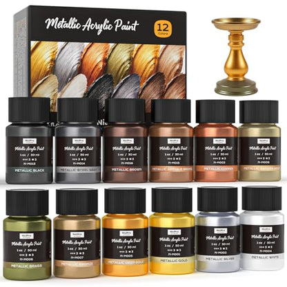 12 Colors Metallic Acrylic Paint Set (12 Fl Oz)