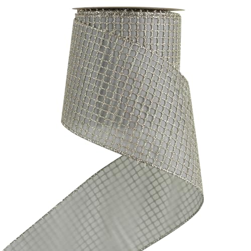 Champagne Square Mesh Wired Christmas Ribbon 4 inch x 10 Yards (30 Foot)