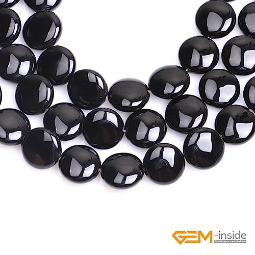 GEM Inside Natural 20mm Coin Curved Surface Black Agate Gemstone Loose Beads Energy Stone Handmade Beads for Jewelry Making Jewelry Beading Supplies for Women