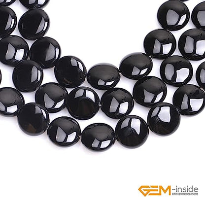 GEM Inside Natural 20mm Coin Curved Surface Black Agate Gemstone Loose Beads Energy Stone Handmade Beads for Jewelry Making Jewelry Beading Supplies for Women