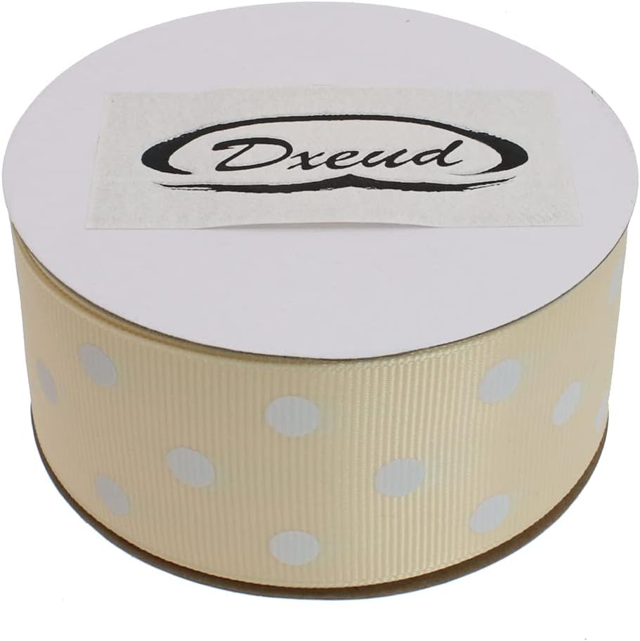Polka Dot Grosgrain Ribbon 25 Yard Each Roll 100% Polyester (1/1-2", Beige) - Crafty Corner