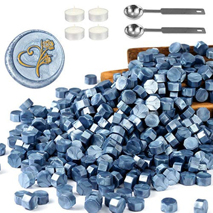 360 Pcs Blue Sealing Wax Beads Set for Wax Seal Stamp with Candles and Melting Spoon