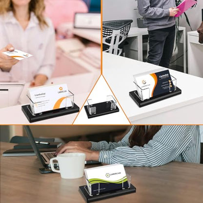 2Pack Acrylic Business Card Holder Black Enlarged Holds 120 Cards for Office (2 Count)