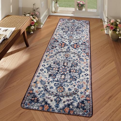 Reine 2x6 Blue Washable Hallway Runner Rug