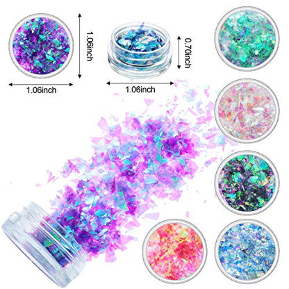 18 Boxes Mermaid Iridescent Chunky Glitter Flakes Chrome Nail Sequins Aurora Holographic Mermaid Nail Glitter Flake Glitters Chunky Iridescent Flakes for Face Eyes Body Hair Nails Decoration (18 Count)
