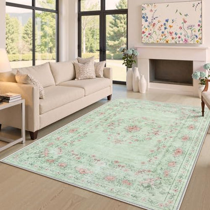 Floral Bow Print Washable Rugs 5x7 (36 Sq Ft)