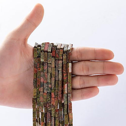 Natural Unakite Rectangle Tube Beads 4x13mm 38cm (28 Count)