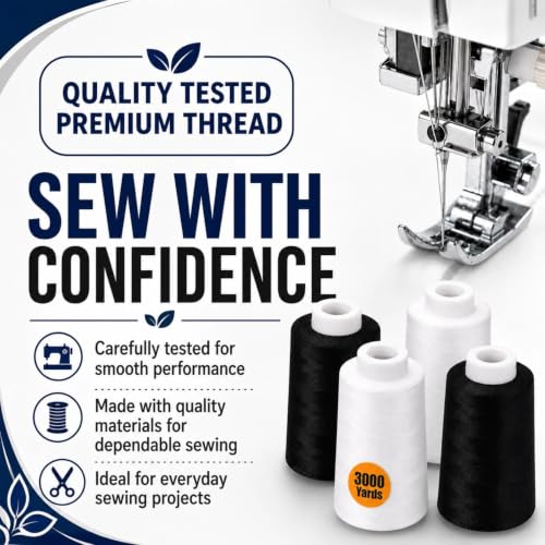 3000 Yards Black & White Sewing Thread