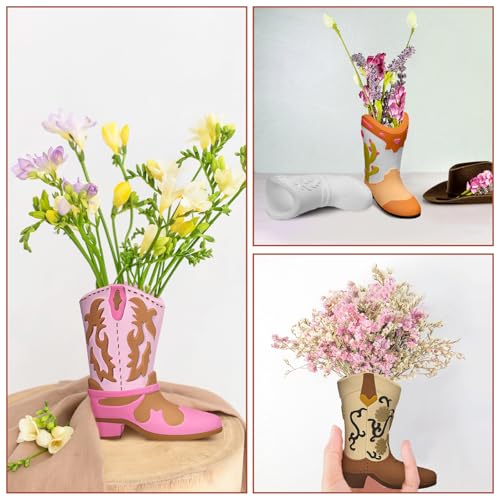 12 Set Cowboy Plaster Boot Vases Ceramics to Paint Ready to Paint DIY Unpainted Plaster Paintable Kit Contains Four Different Styles of Vases with Brush Palette for Adults (12 Count)