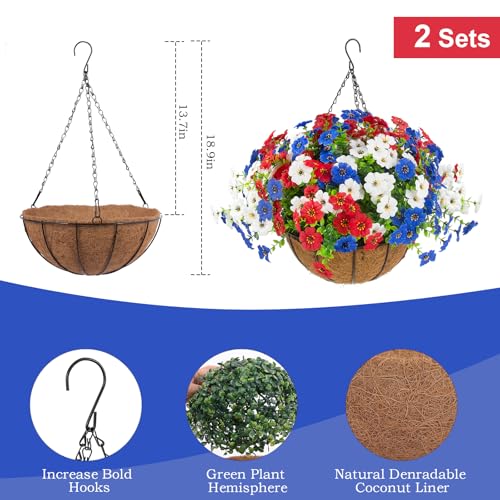2 Set Artificial Outdoor Flowers with Hanging Basket (2 Count)