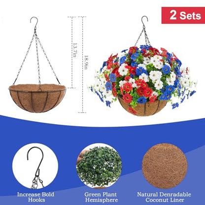 2 Set Artificial Outdoor Flowers with Hanging Basket (2 Count)