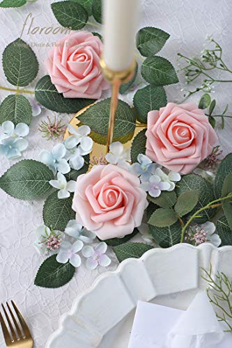 Artificial Flowers 50pcs Real Looking Peach Pink Foam Fake Roses with Stems for DIY Wedding Bouquets Bridal Shower Centerpieces Floral Arrangements Party Tables Home Decorations (50 Count)