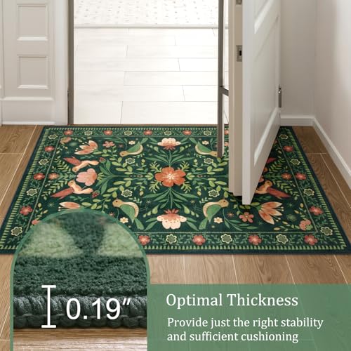 Washable Floral 5x7 Green Area Rug for Living Room (35 Sq Ft)