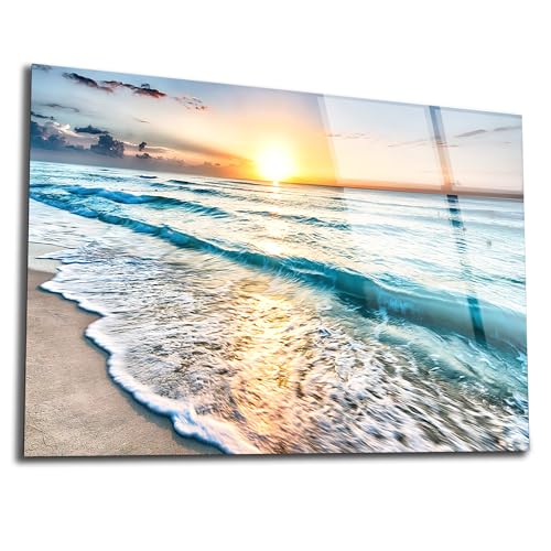Sea beach ocean white sand Tempered Glass Wall Art Painting for Living Room