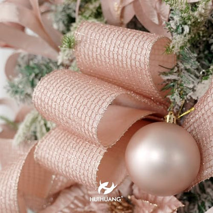 Rose Gold Glitter Square Mesh Wired Ribbon 4 inch x 10 Yards (30 Foot)