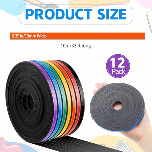 33 ft x 1 4in Magnetic Tape 12 Rolls Back to School Supplies Colored Magnetic Board Dividers (12 Count)
