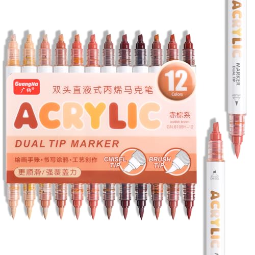 12 Colors Dual Tip Acrylic Paint Markers (12 Count)