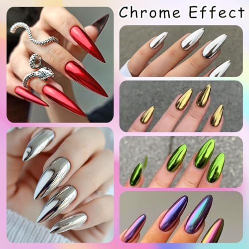 24 Jars Chrome Nail Powder Metallic Mirror Effect Pigment Iridescent Aurora Mermaid Pearl Glitter Dust (8.18 Ounce)