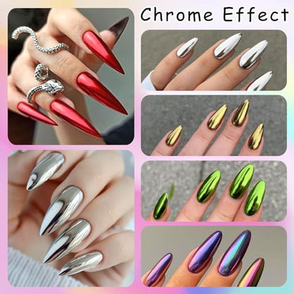 24 Jars Chrome Nail Powder Metallic Mirror Effect Pigment Iridescent Aurora Mermaid Pearl Glitter Dust (8.18 Ounce)
