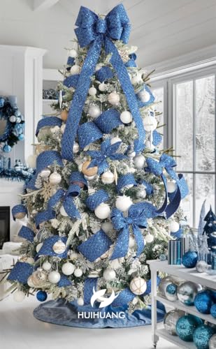 Navy Blue Glitter Wired Christmas Ribbon 4 inch x 10 Yards (30 Foot)