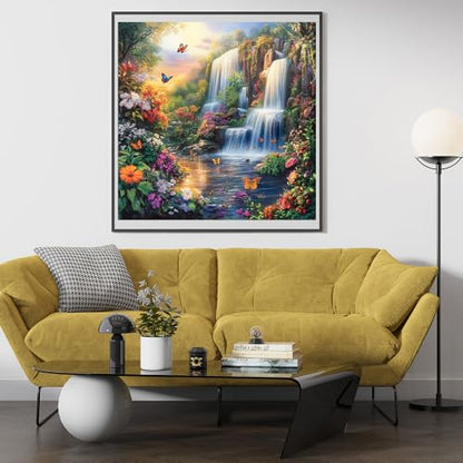 14ct Counted Stamped Cross Stitch Kits for Adults Mountain Waterfall Flowers Printed Cross Stitch Patterns Art Crafts Cross Stitch Supplies